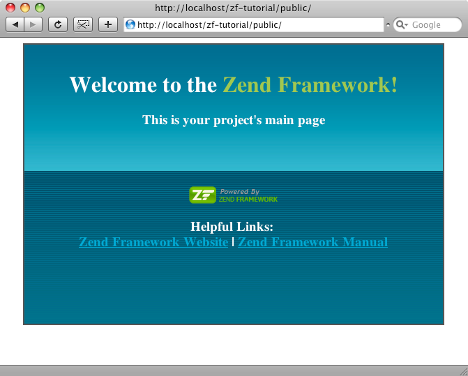 pagina di benvenuto Zend Framework